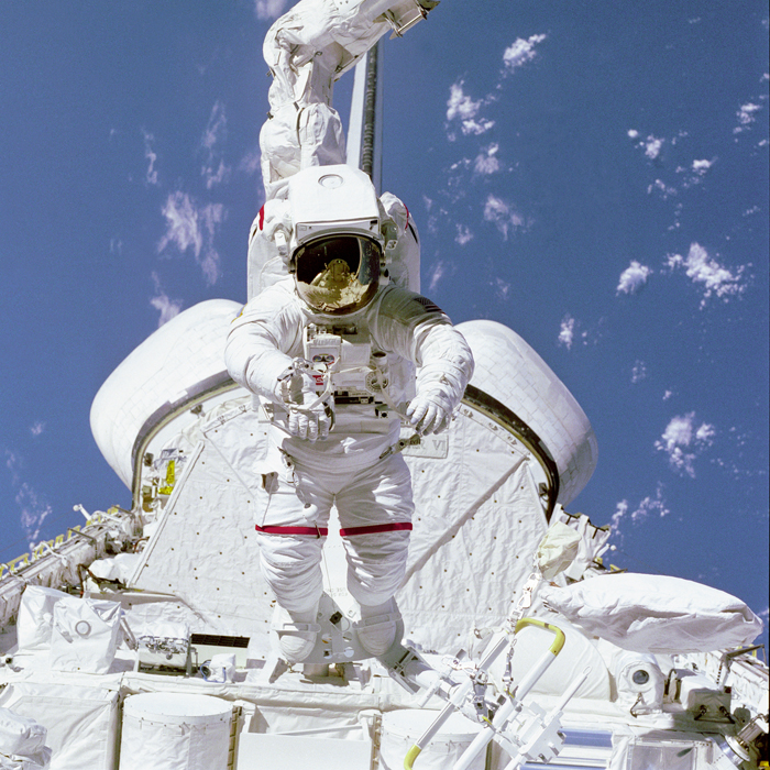 Space History Photo: McCandless on Arm in Aft Payload Bay